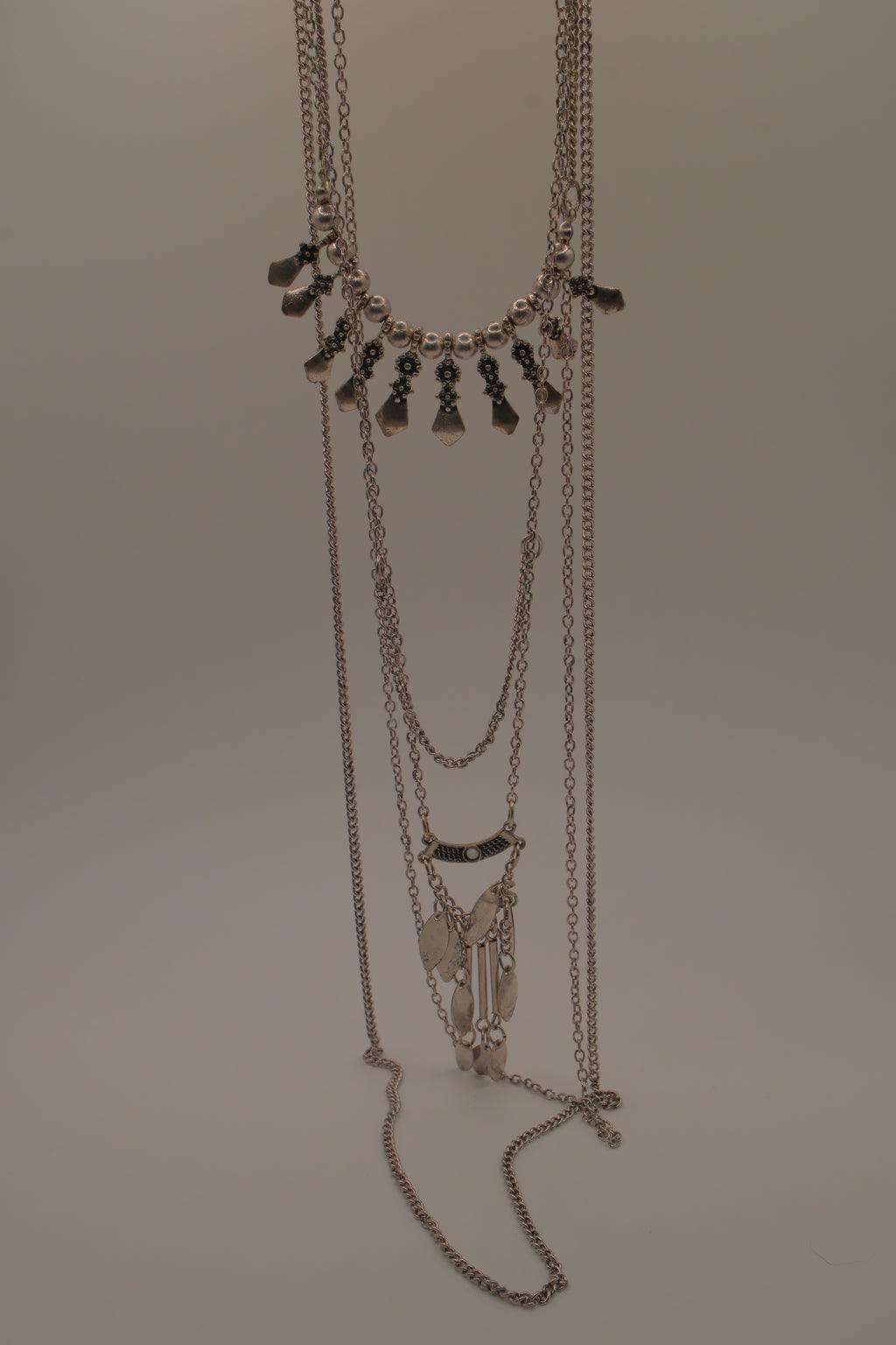 Bizou silver boho-chic multi-strand statement necklace