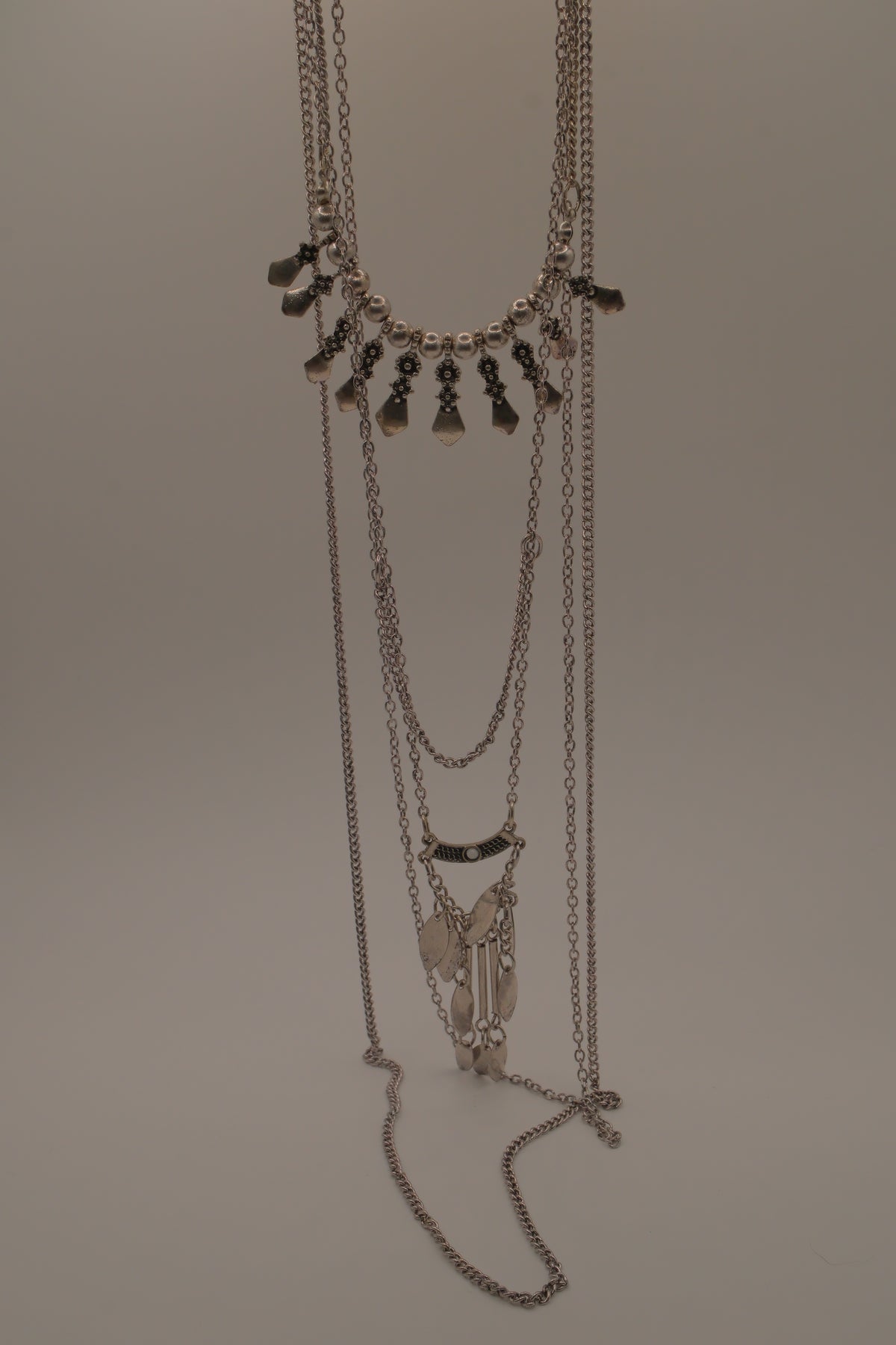 Bizou silver boho-chic multi-strand statement necklace