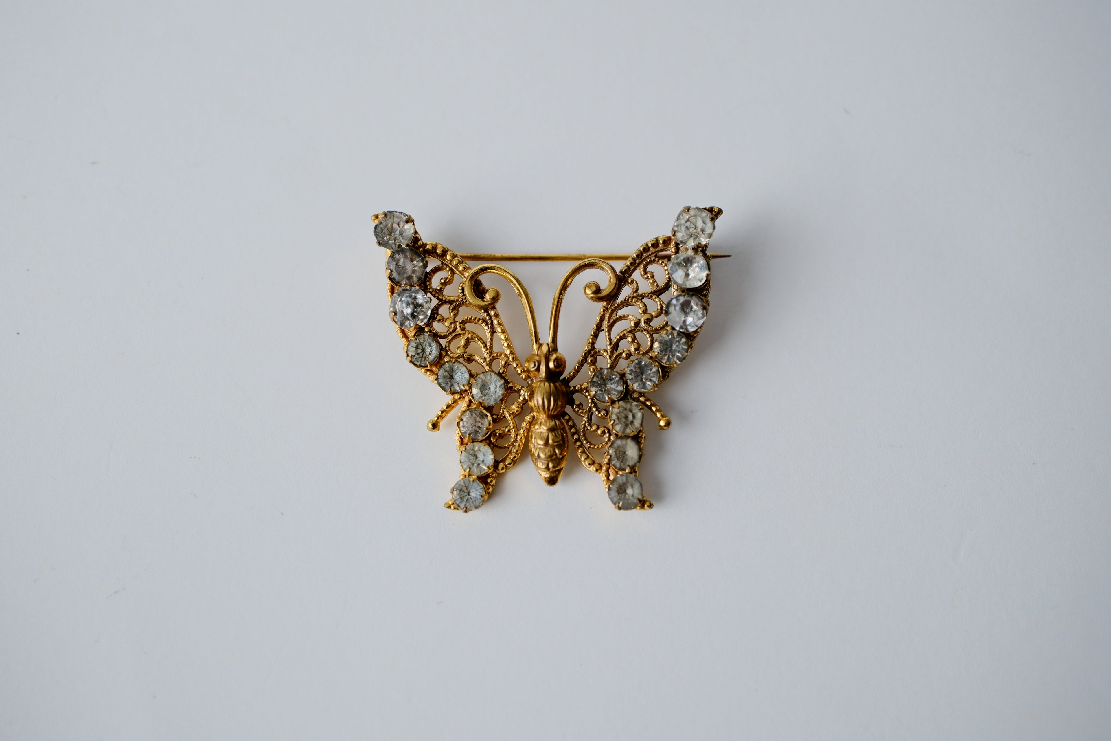 Vintage Gold Butterfly Rhinestone Brooch