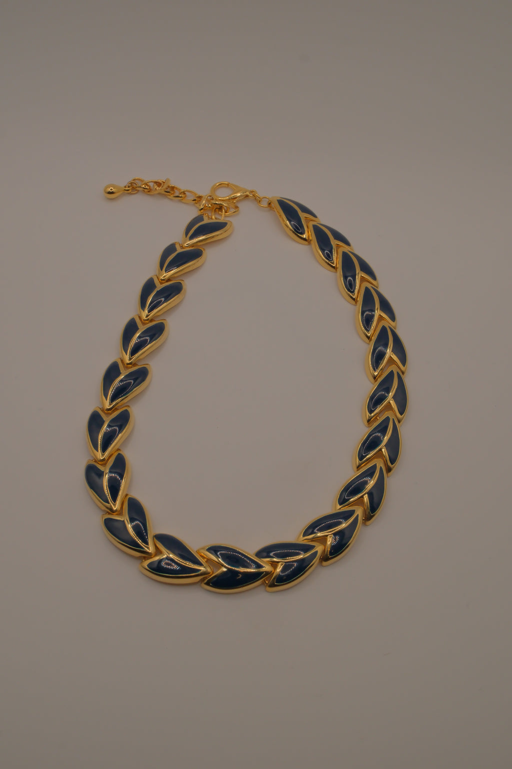Vintage 1980s leaf-shaped Blue enamel choker necklace