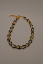 Vintage 1980s leaf-shaped Blue enamel choker necklace