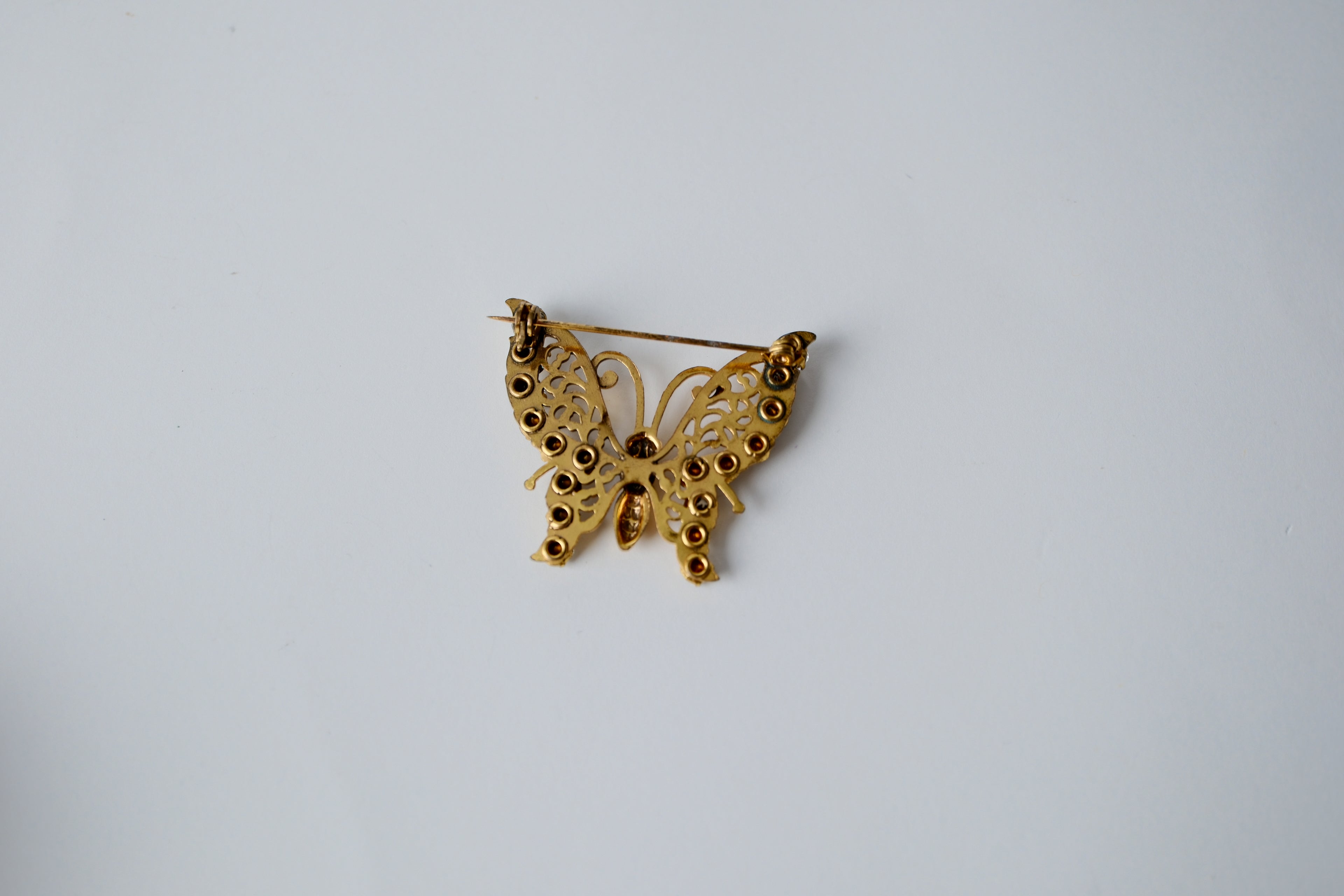 Vintage Gold Butterfly Rhinestone Brooch