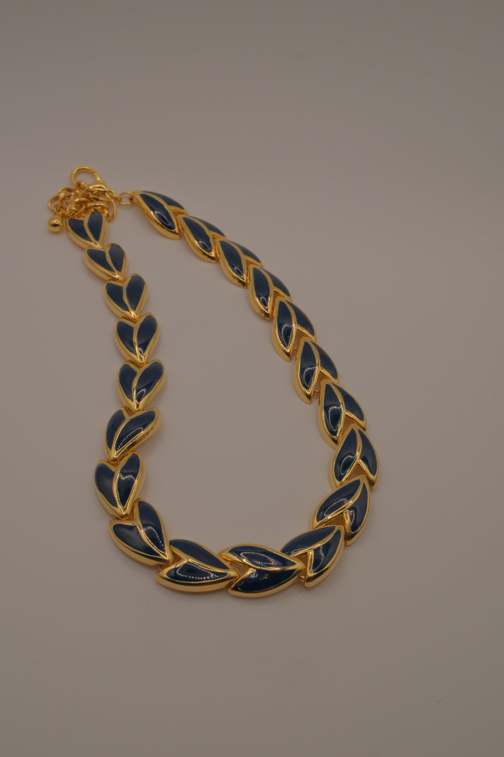 Vintage 1980s leaf-shaped Blue enamel choker necklace