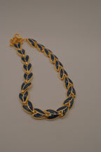 Vintage 1980s leaf-shaped Blue enamel choker necklace