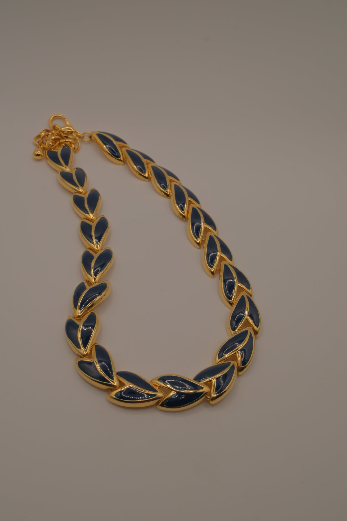 Vintage 1980s leaf-shaped Blue enamel choker necklace