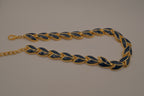 Vintage 1980s leaf-shaped Blue enamel choker necklace