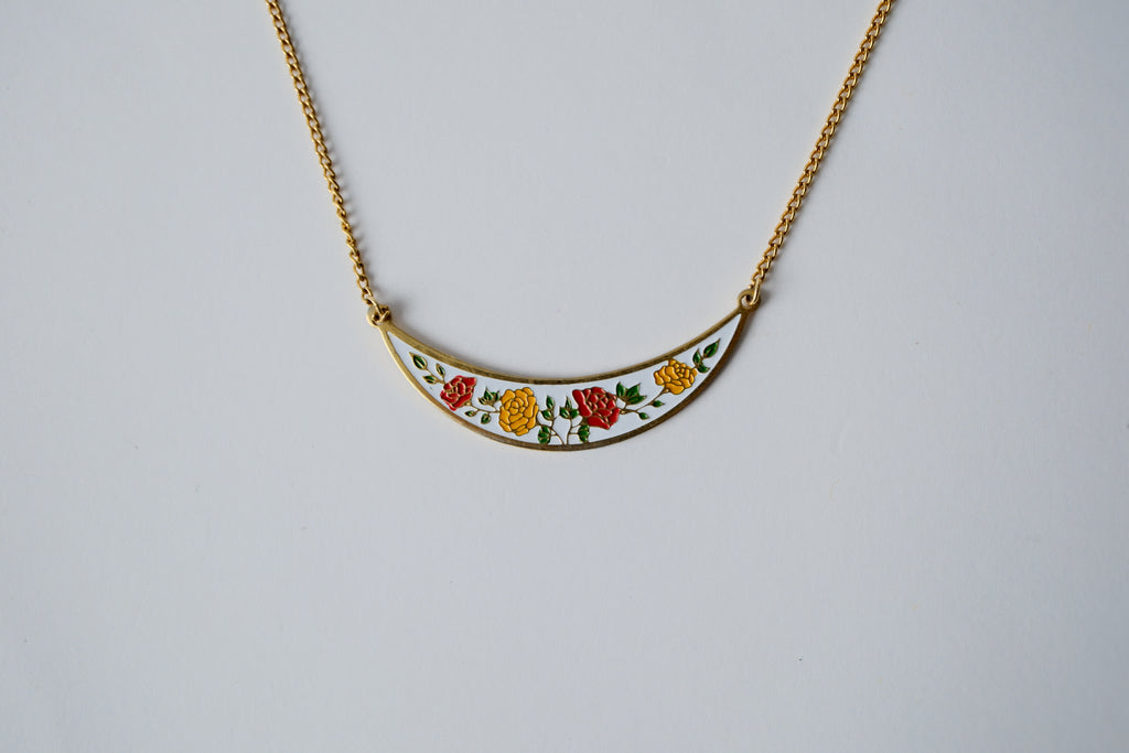 Vintage Cloisonne Crescent Necklace