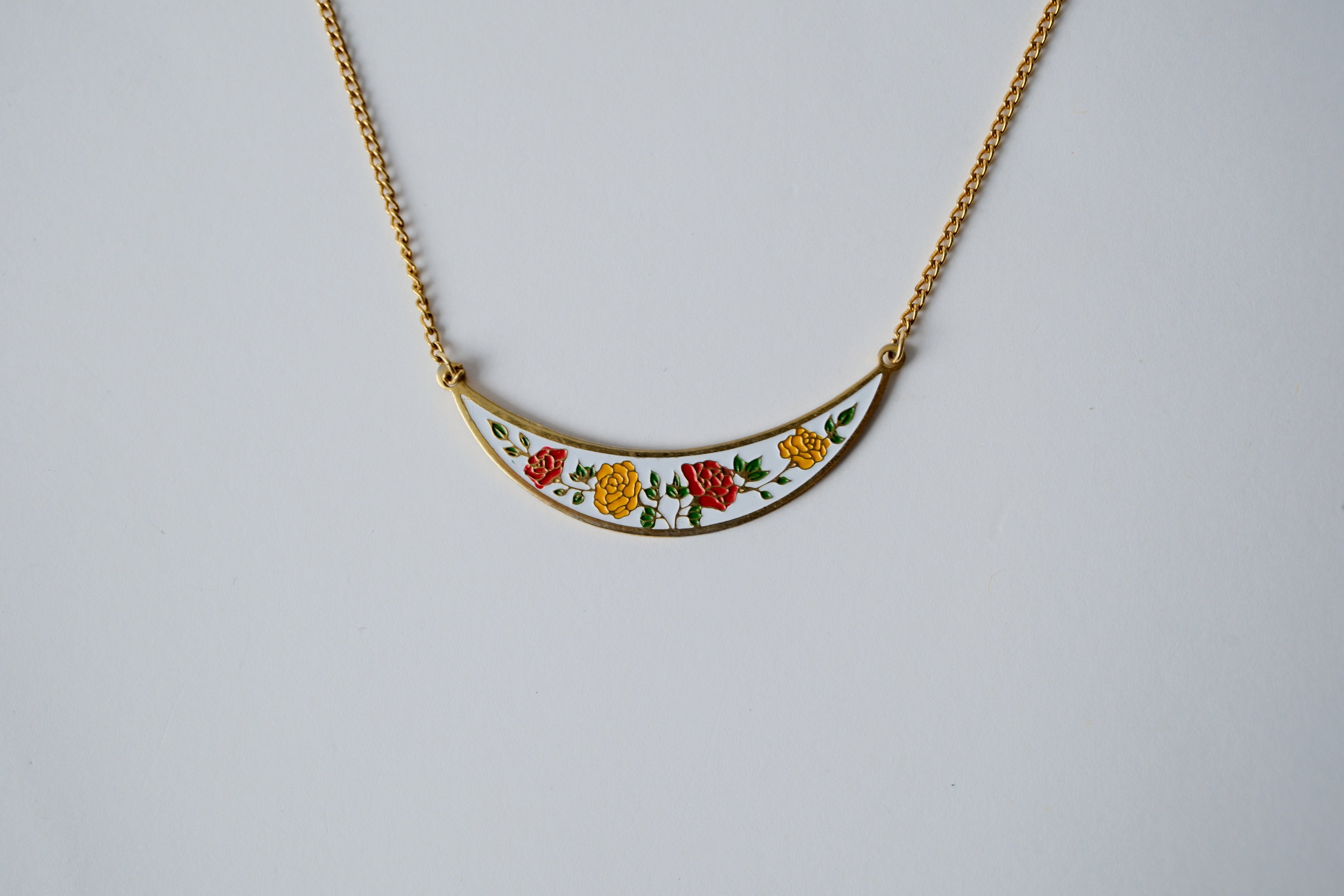 Vintage Cloisonne Crescent Necklace