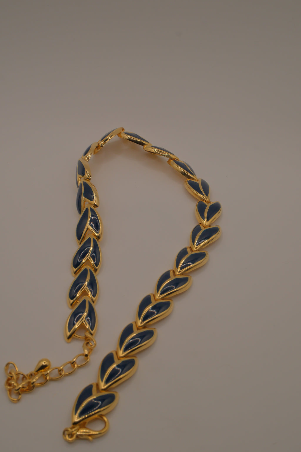 Vintage 1980s leaf-shaped Blue enamel choker necklace