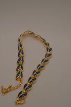 Vintage 1980s leaf-shaped Blue enamel choker necklace