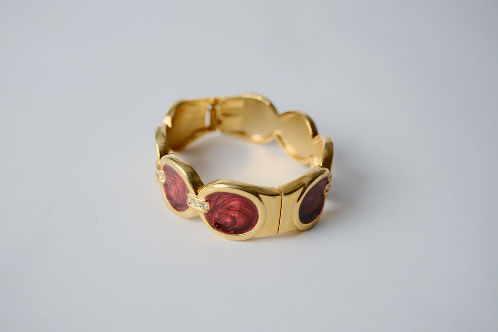 Vintage Gold and Red Glass Bangle