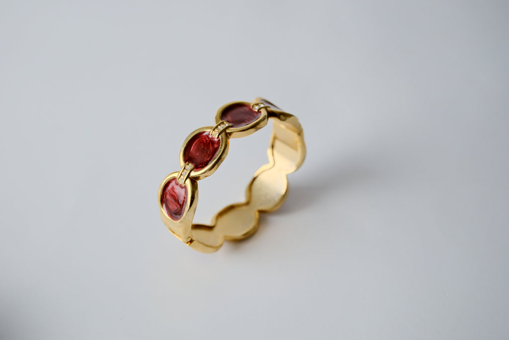 Vintage Gold and Red Glass Bangle