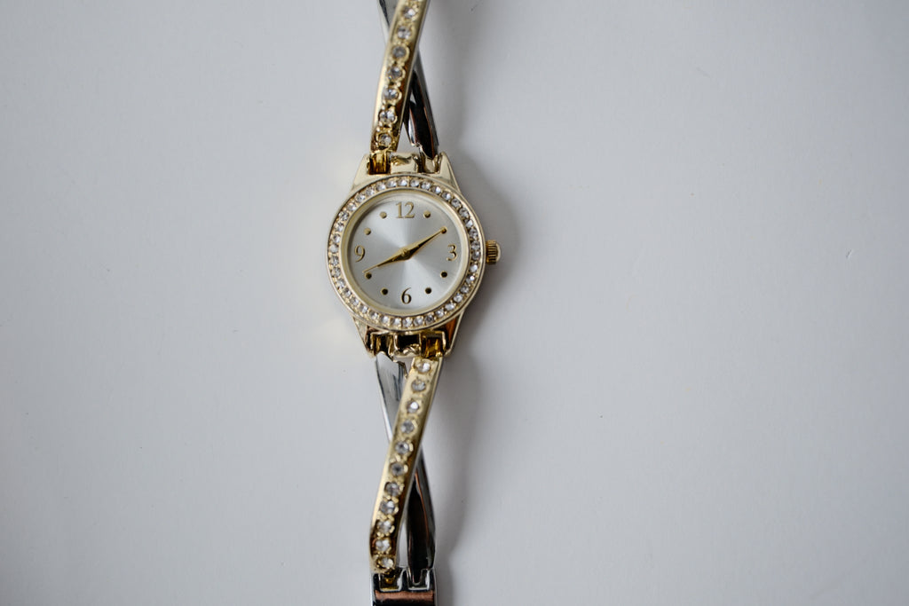 Two-toned Fmd Rhinestone watch