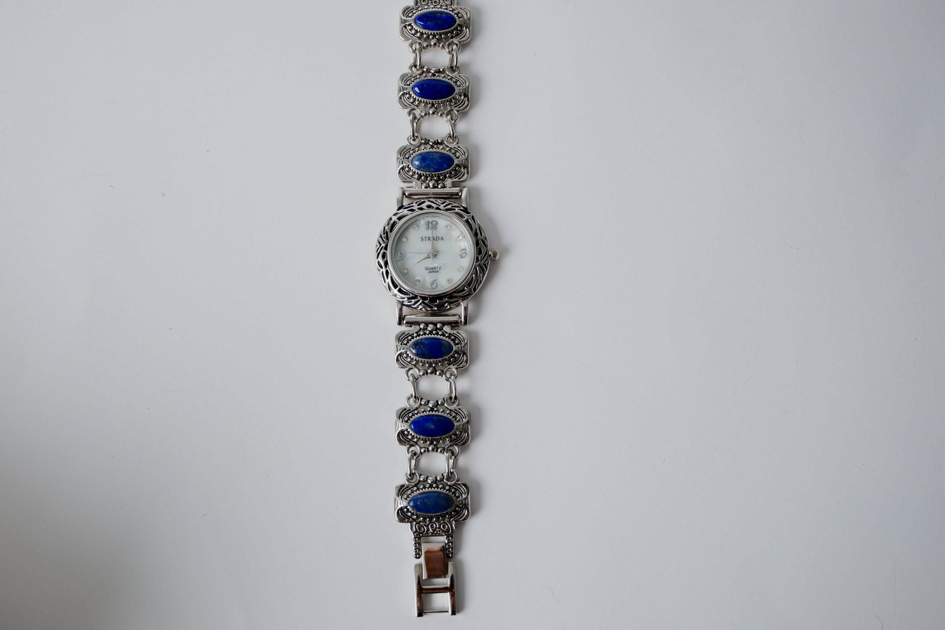Silver-toned Strada Lapis Lazuli watch