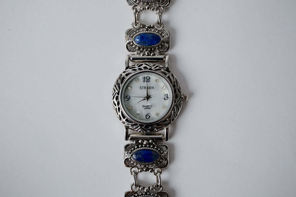 Silver-toned Strada Lapis Lazuli watch