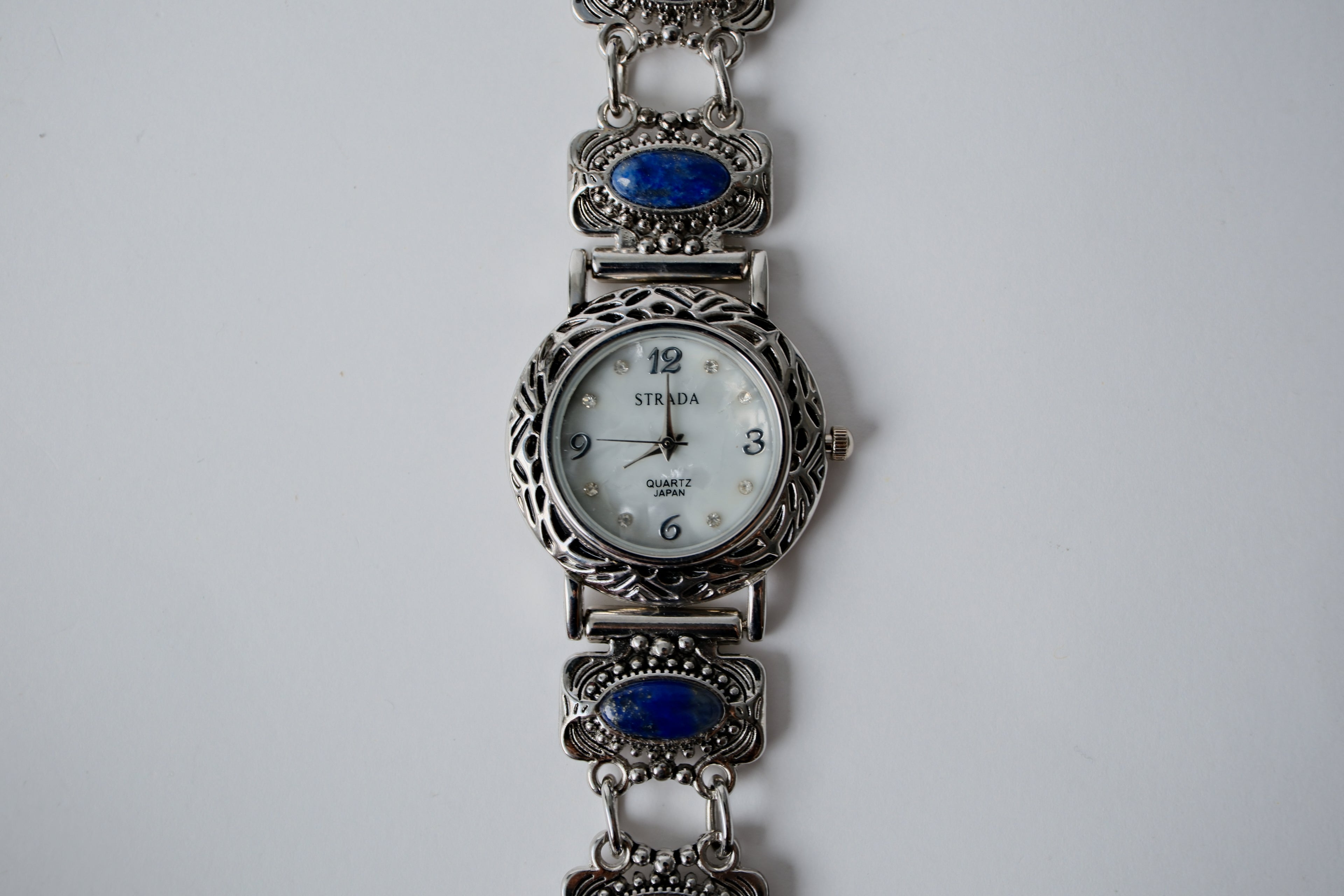 Silver-toned Strada Lapis Lazuli watch