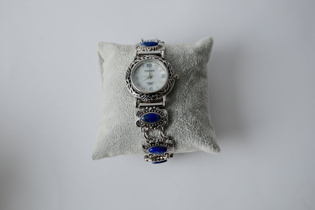 Silver-toned Strada Lapis Lazuli watch