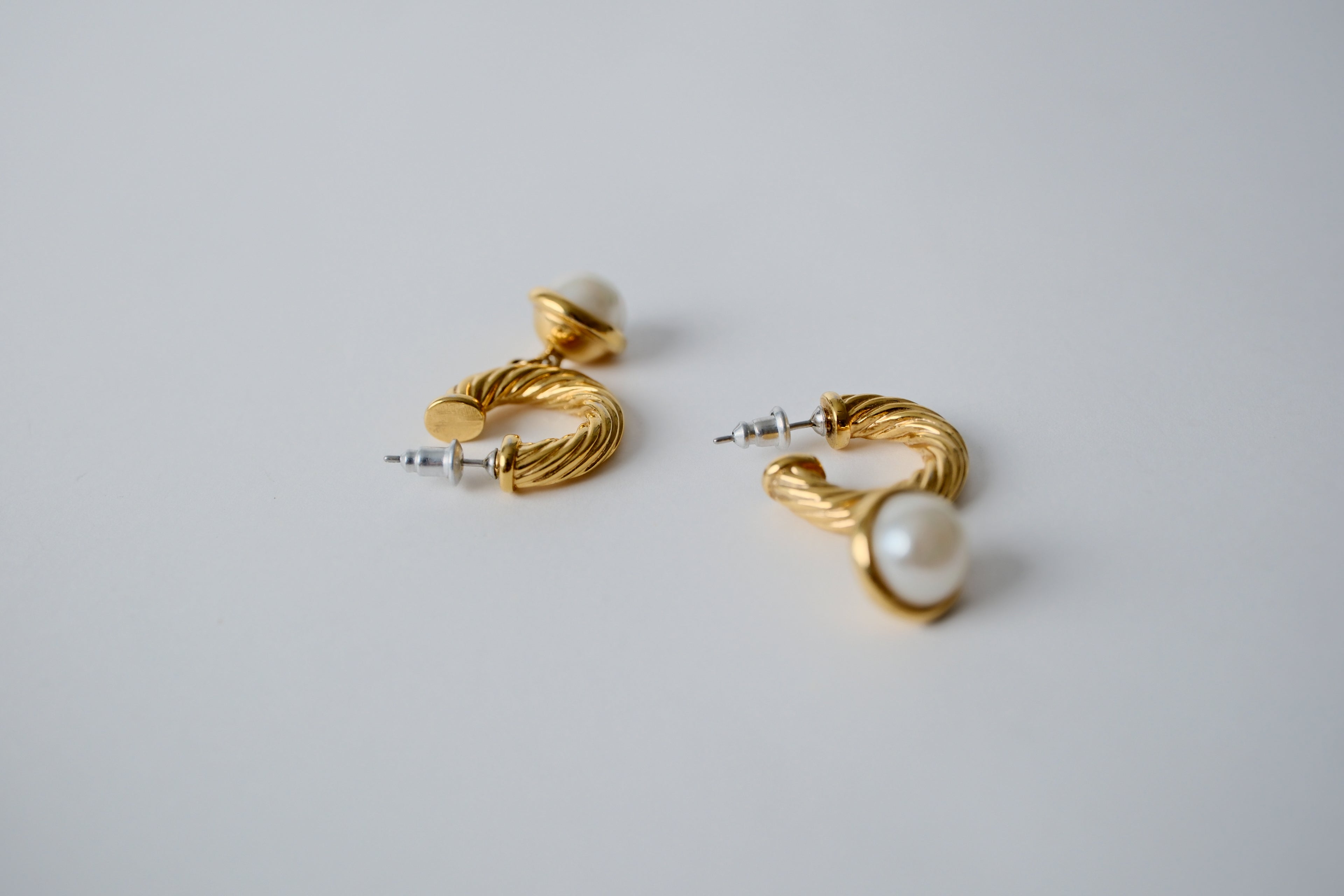 Vintage Gold Hoop with Dangly Pearl Earrings