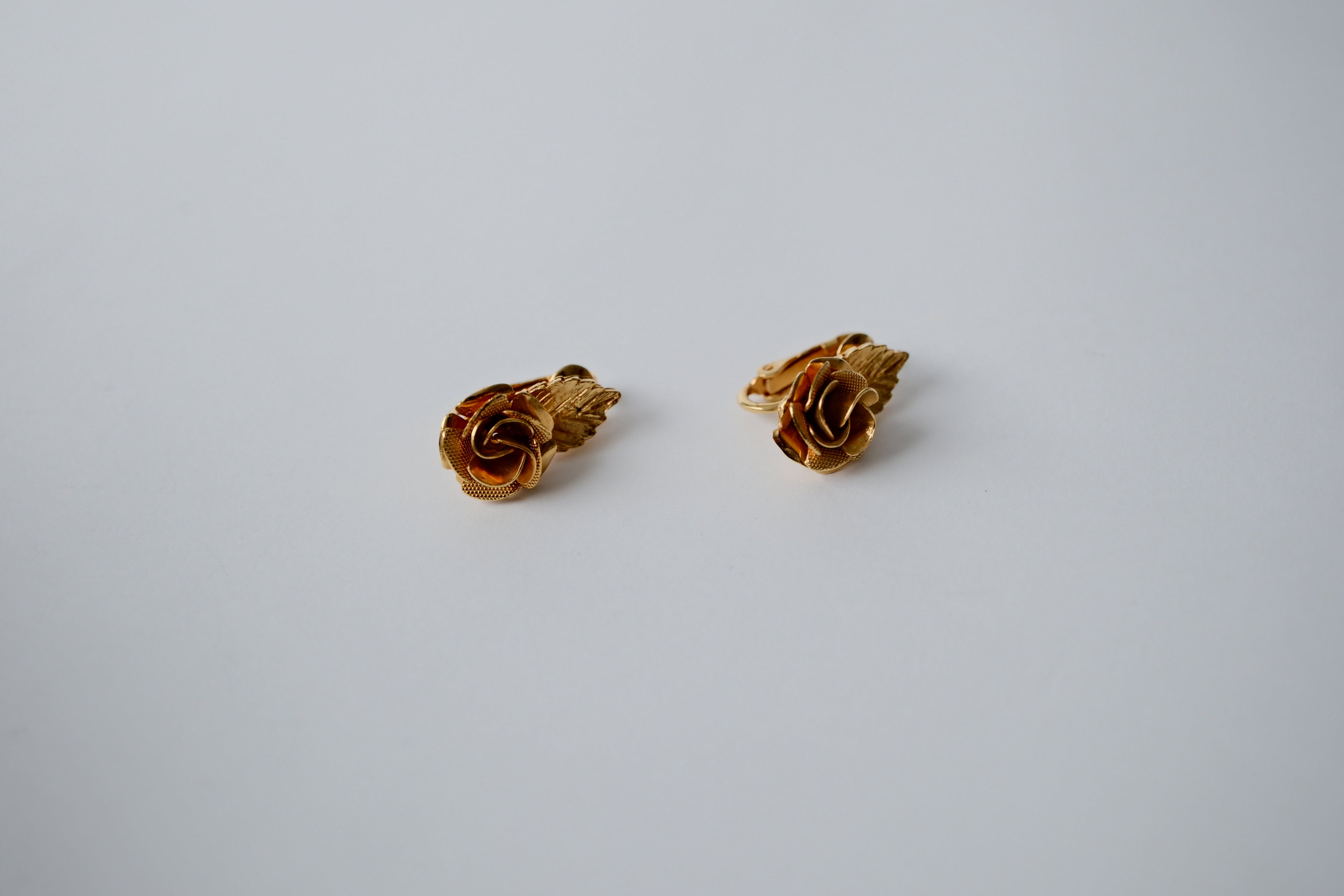 Vintage Gold Rose Clip-On Earrings
