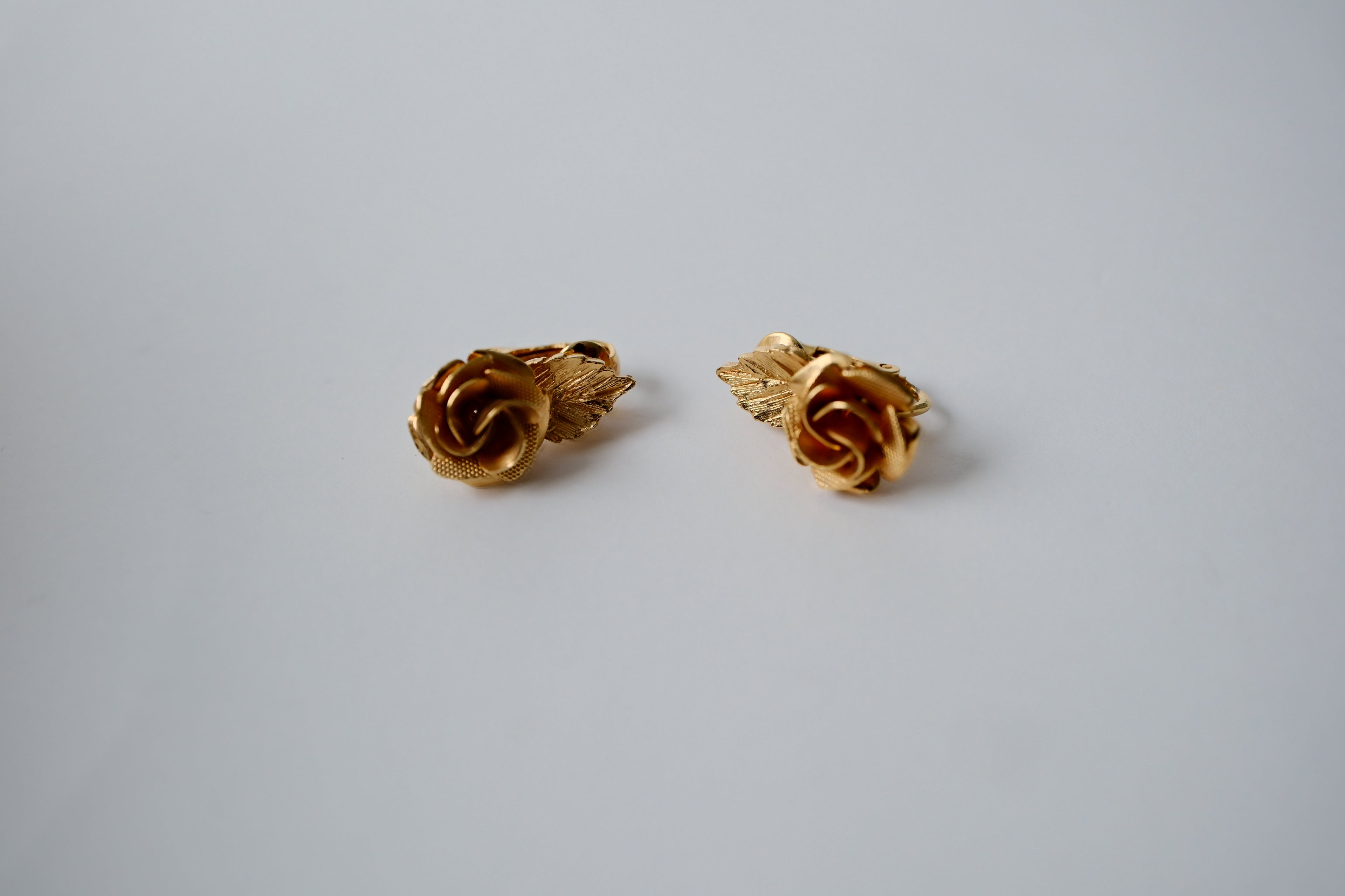 Vintage Gold Rose Clip-On Earrings
