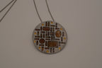 Hammered Silver Pendant with Golden Topaz Enameled Geometric Shapes