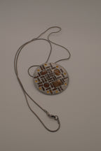 Hammered Silver Pendant with Golden Topaz Enameled Geometric Shapes