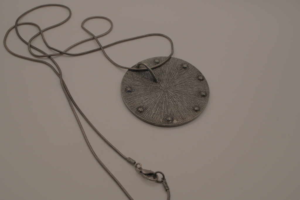 Hammered Silver Pendant with Golden Topaz Enameled Geometric Shapes