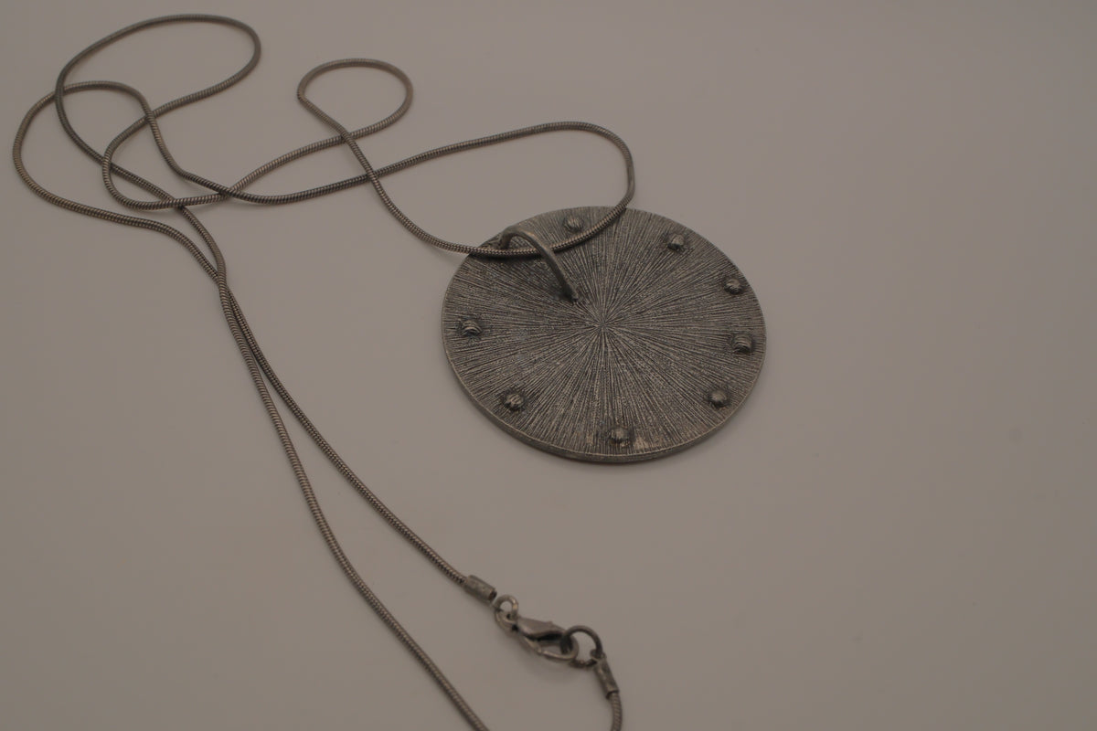 Hammered Silver Pendant with Golden Topaz Enameled Geometric Shapes