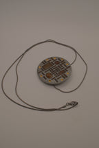 Hammered Silver Pendant with Golden Topaz Enameled Geometric Shapes