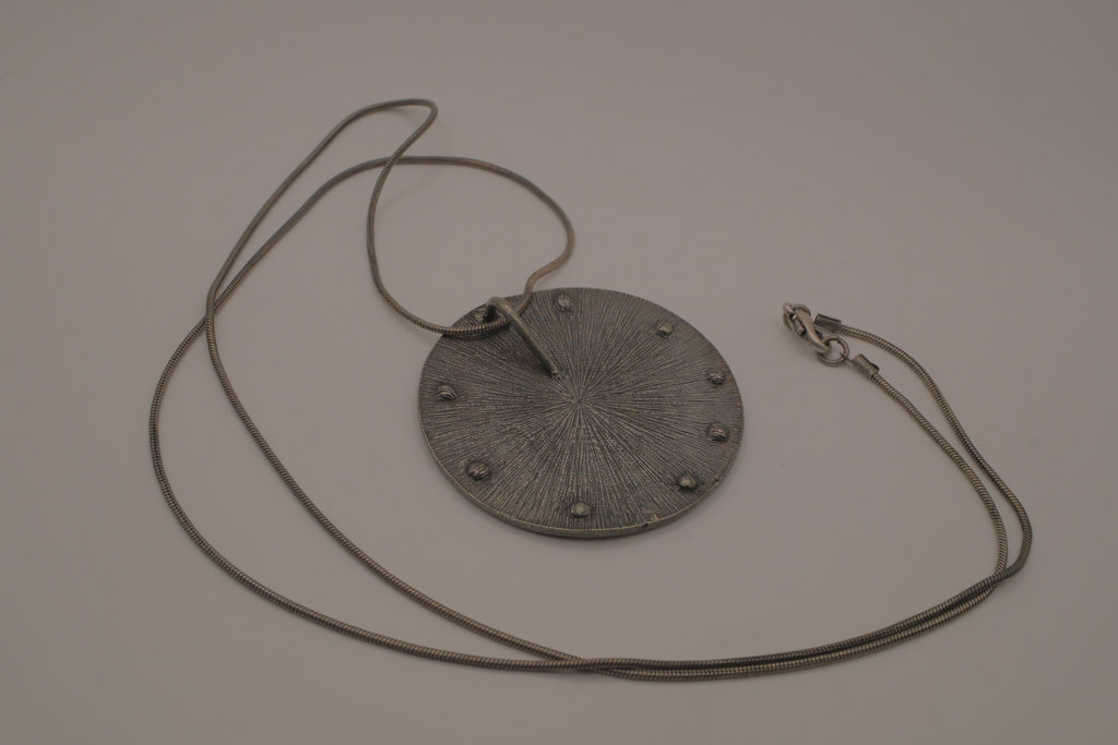 Hammered Silver Pendant with Black Enameled Geometric Shapes