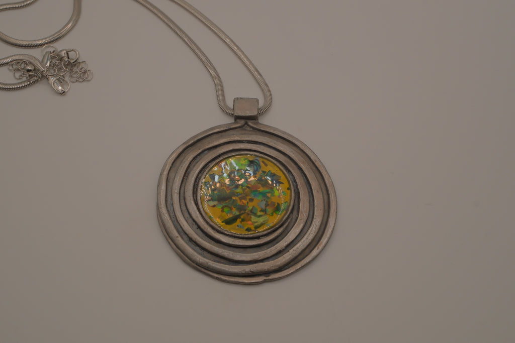 Vintage artisan spiral pendant necklace