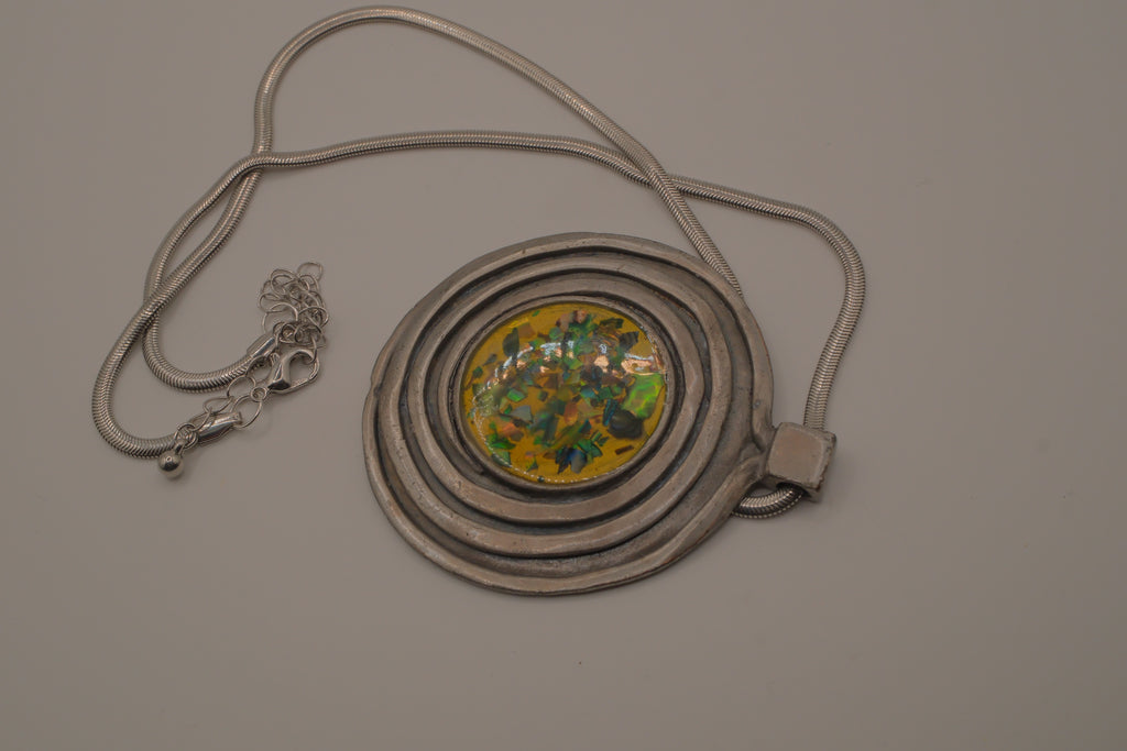 Vintage artisan spiral pendant necklace