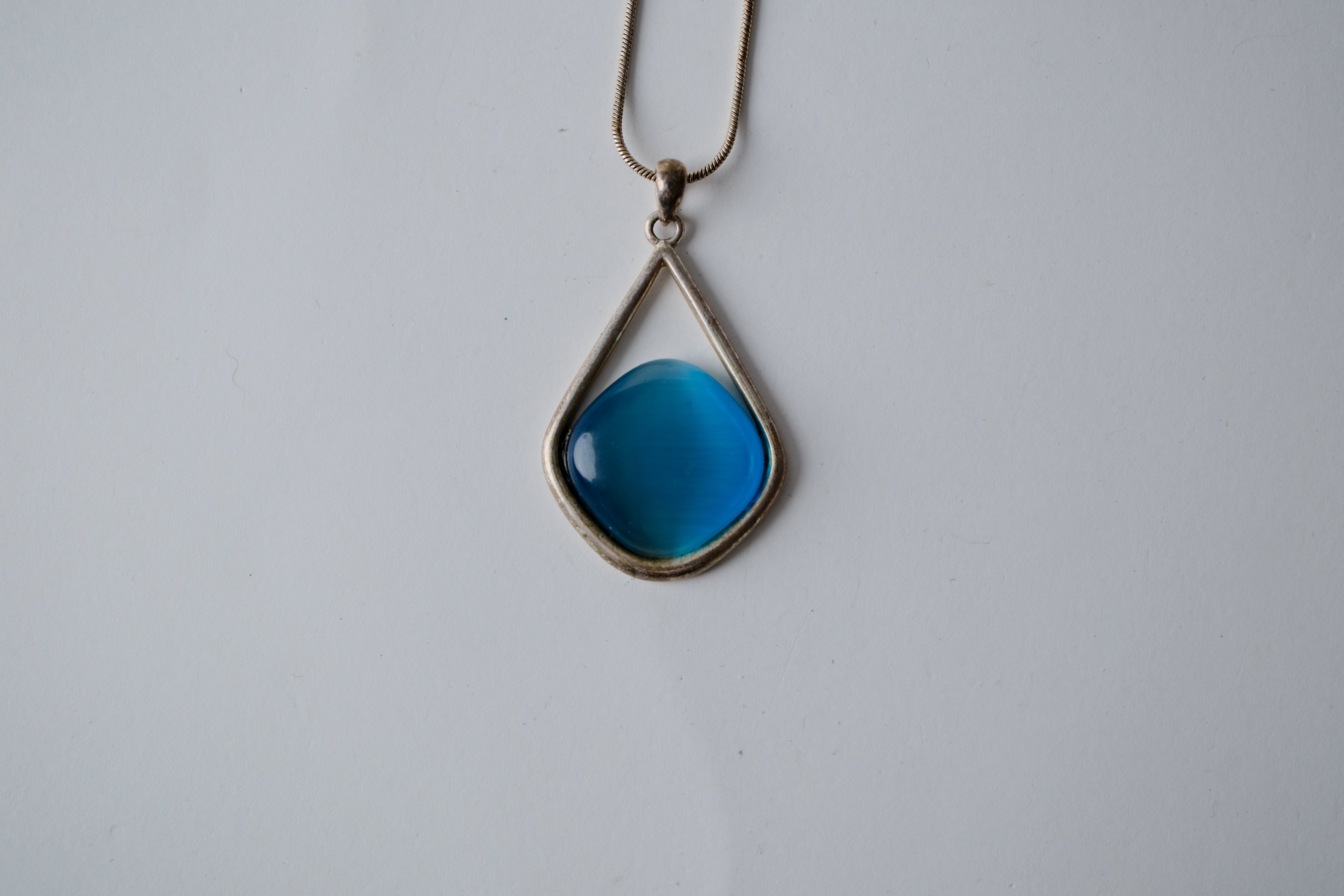 Sterling silver blue glass necklace