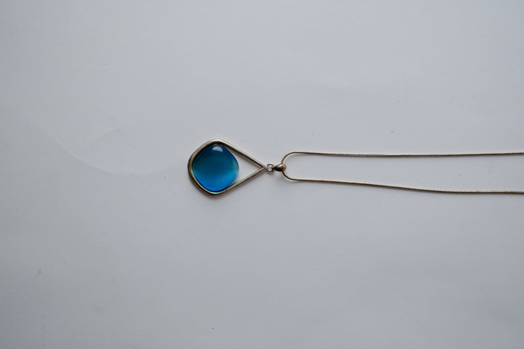 Sterling silver blue glass necklace