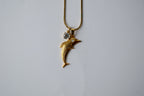 Vintage Gold Dolphin and rhinestone necklace