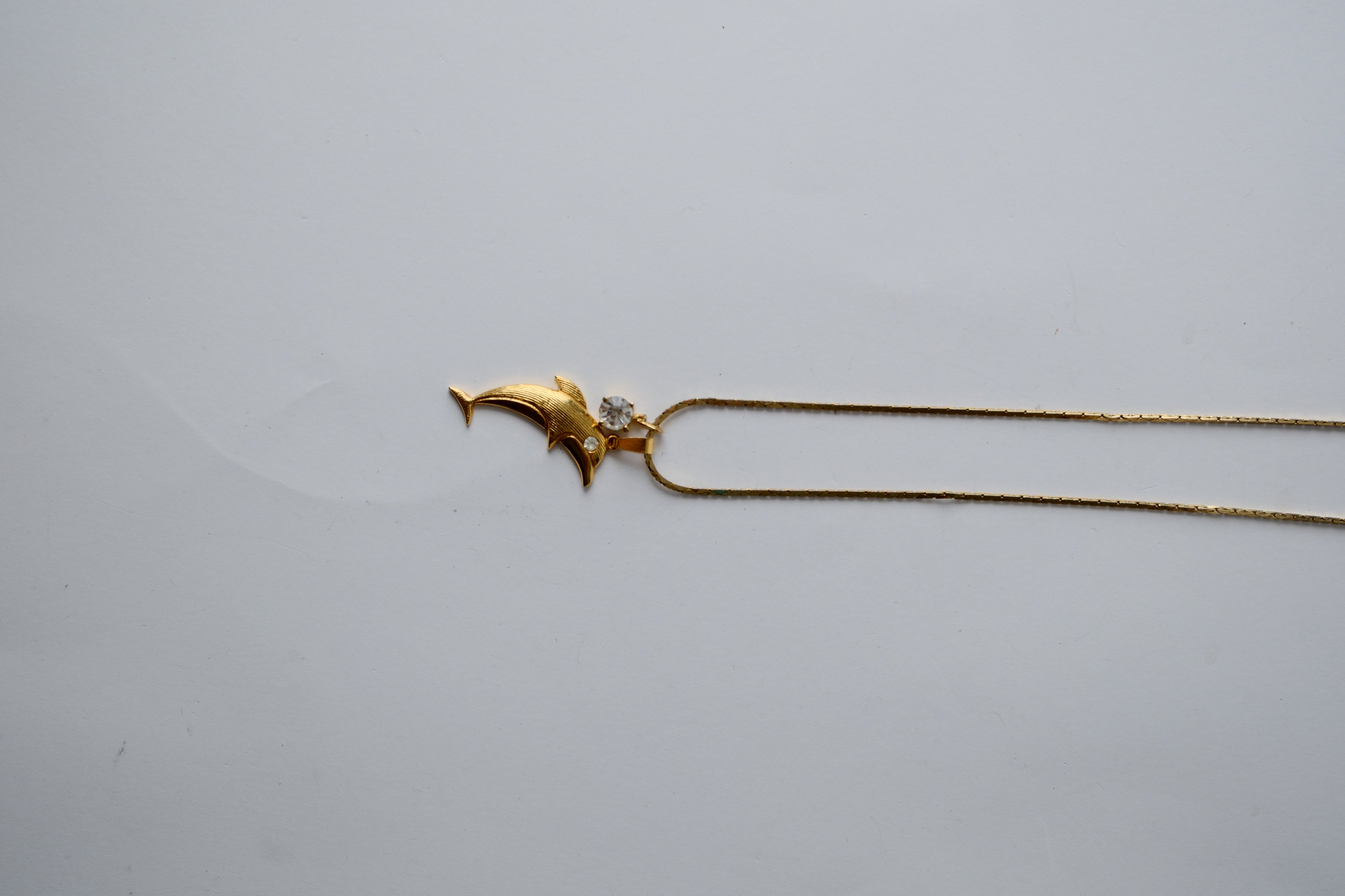 Vintage Gold Dolphin and rhinestone necklace