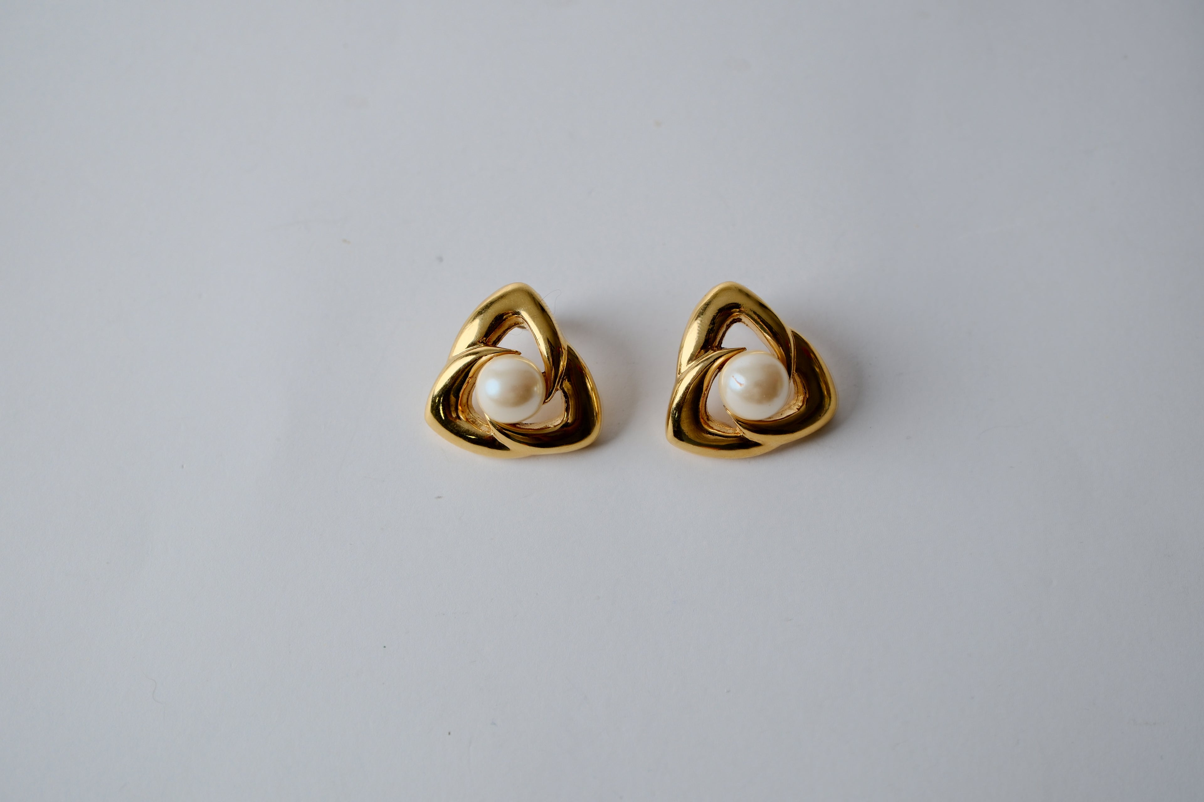 Vintage Triangular Gold Pearl Studs