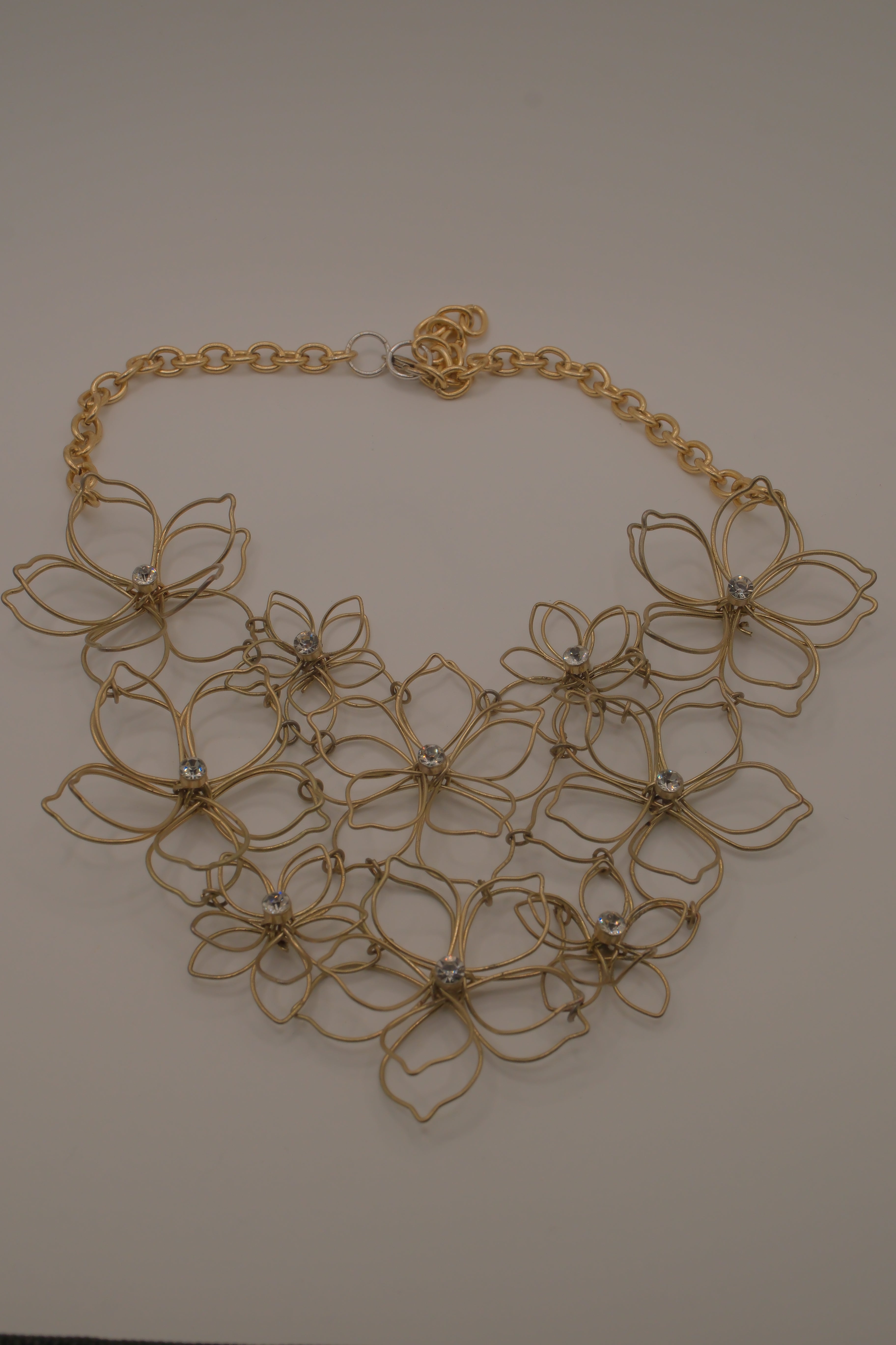 Reworked Wire Flower Chain Statement Necklace