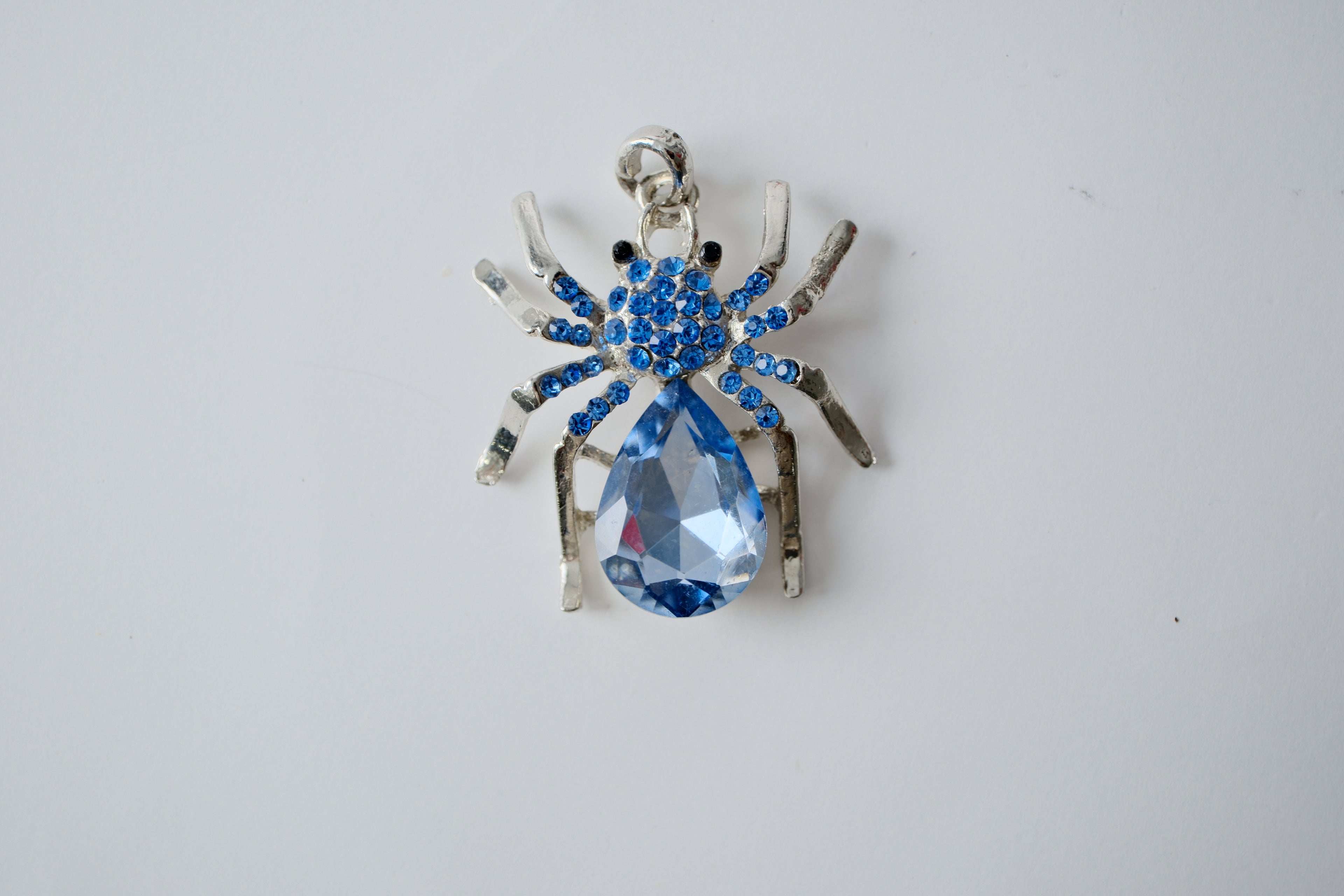 Blue Rhinestone Spider Pendant