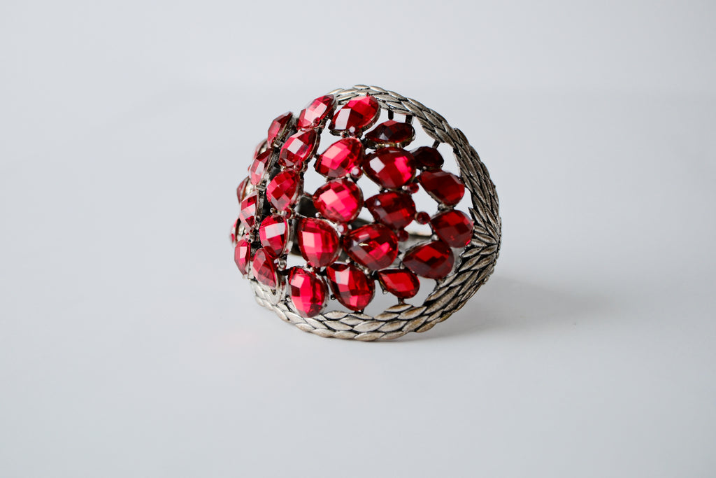 Vintage Red Teardrop Rhinestone Cuff