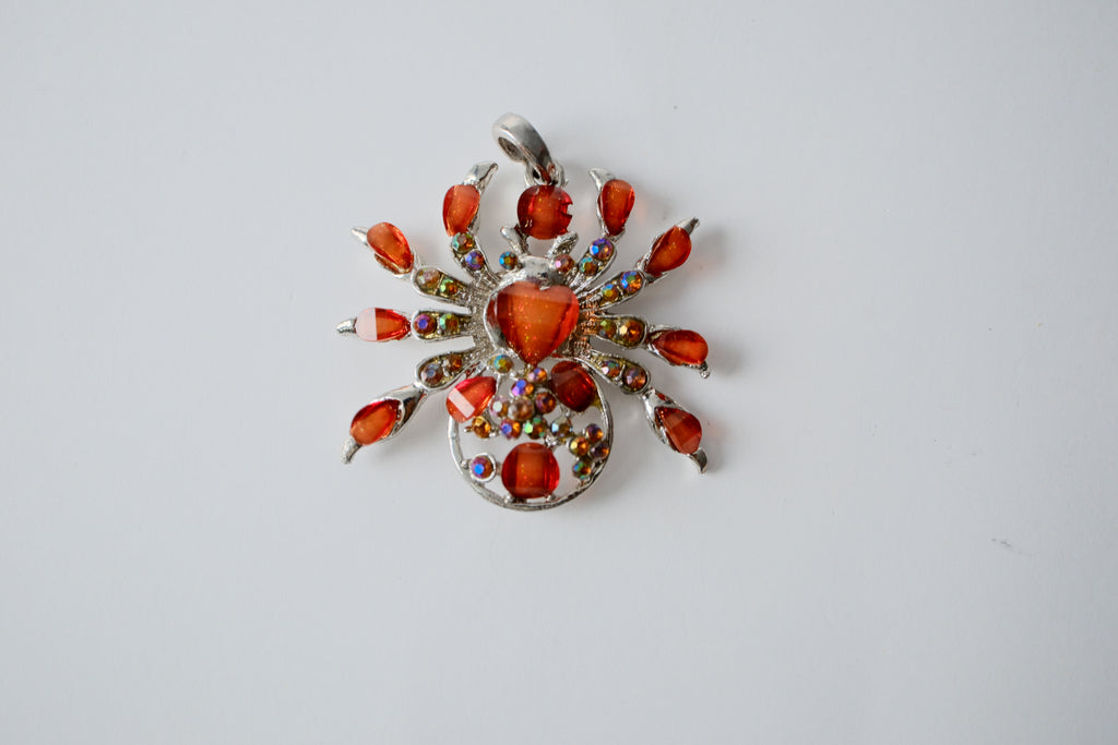Vintage Spider Pendant with heart shaped stone