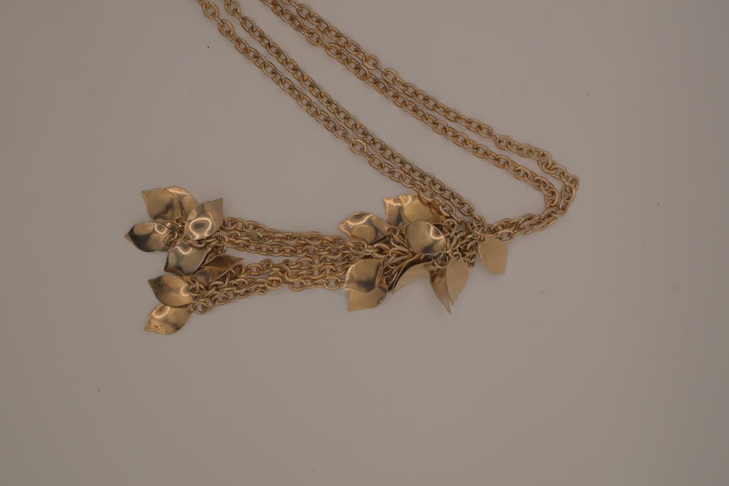 Vintage gold-tone multi-strand leaf and flower tassel necklace