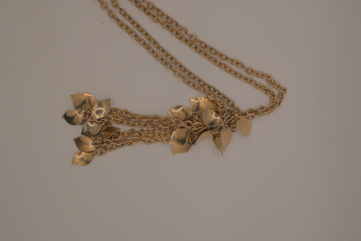 Vintage gold-tone multi-strand leaf and flower tassel necklace
