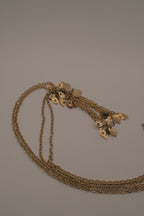 Vintage gold-tone multi-strand leaf and flower tassel necklace