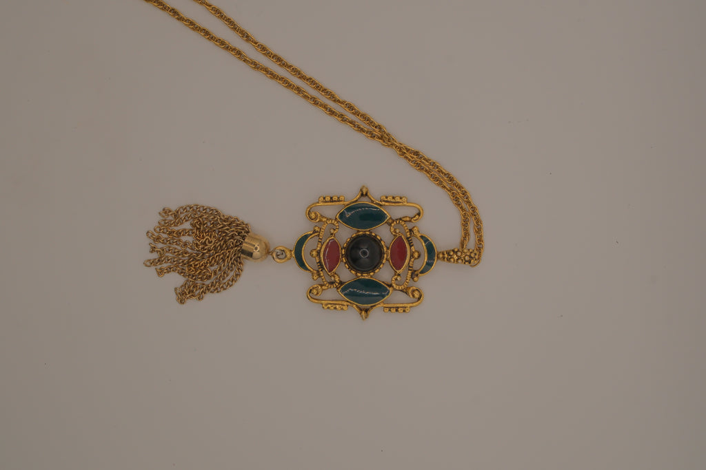 Vintage Etruscan Revival statement pendant necklace