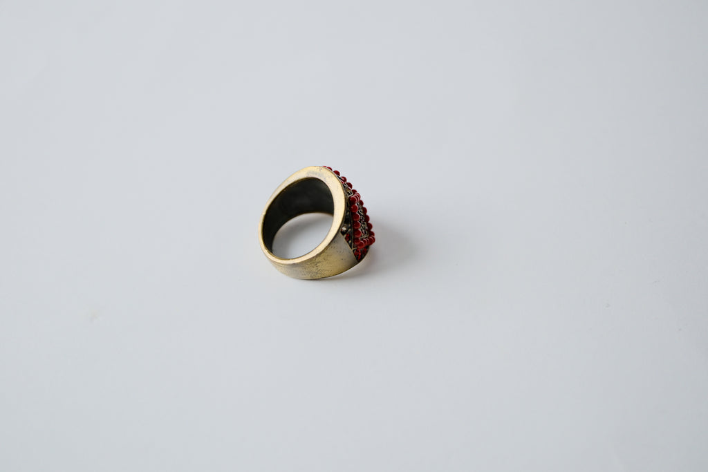 Vintage Bronze Red Rhinestones Ring