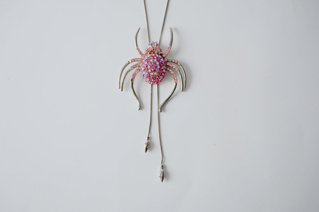 Pink Rhinestone Spider Bolo-tie Necklace