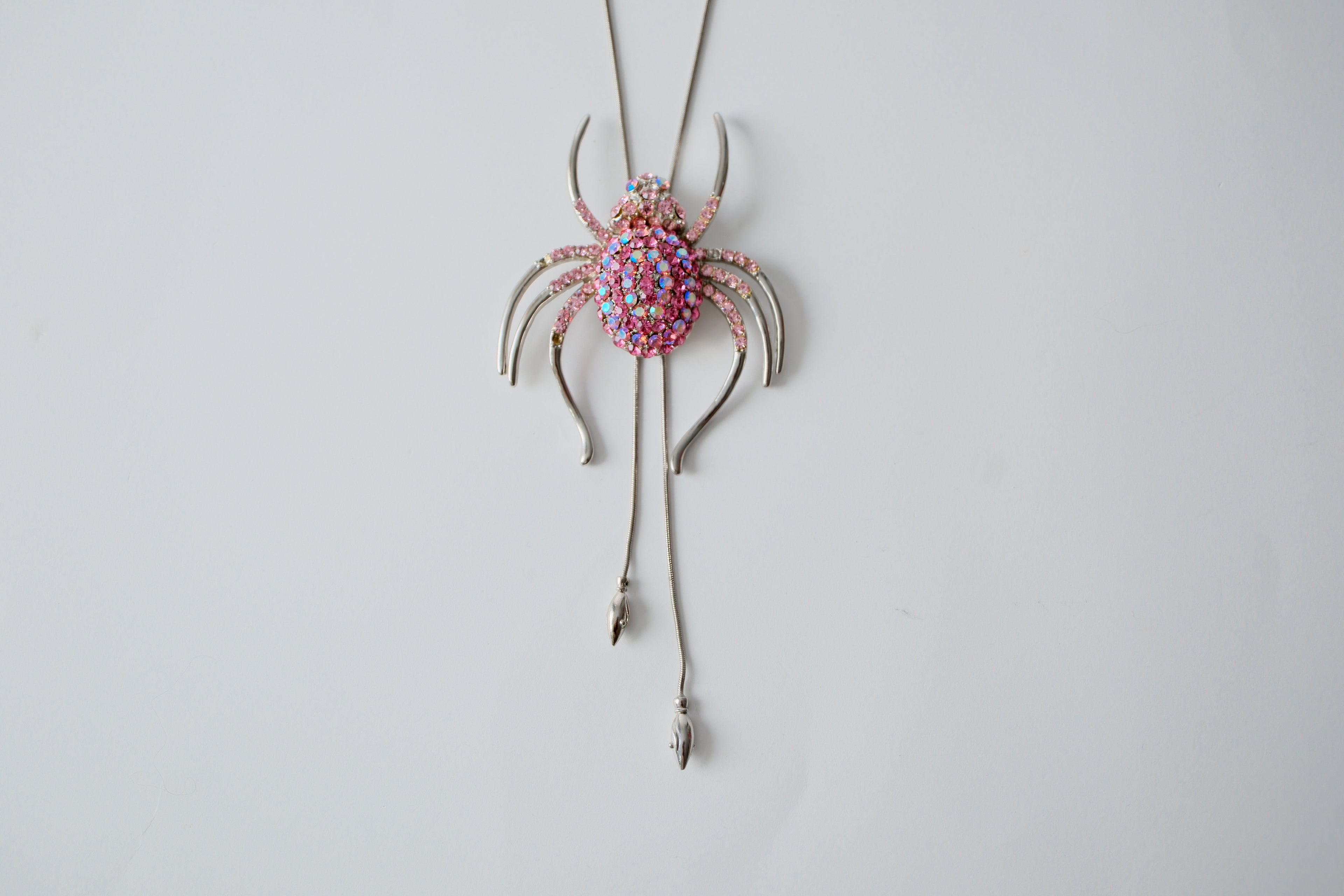 Pink Rhinestone Spider Bolo-tie Necklace