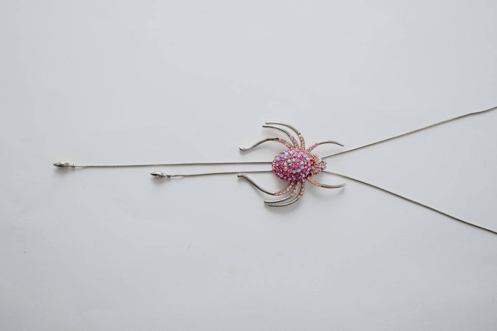 Pink Rhinestone Spider Bolo-tie Necklace