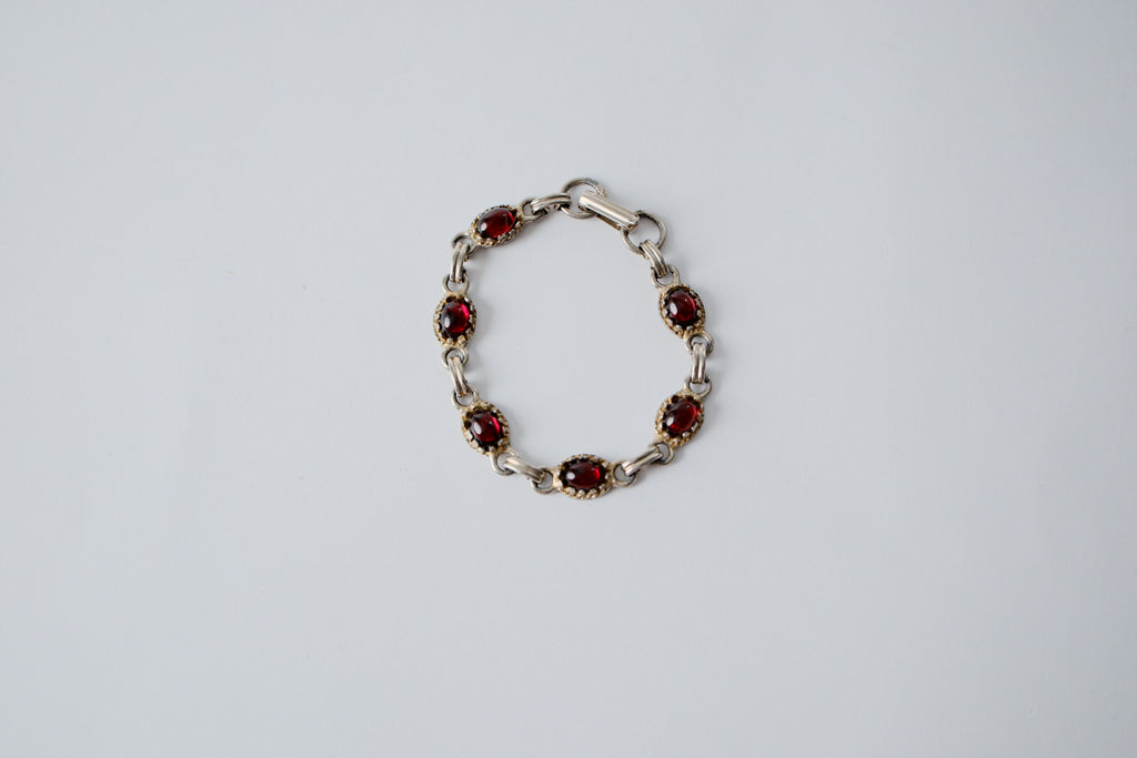 Vintage Sterling Silver Garnet Bracelet
